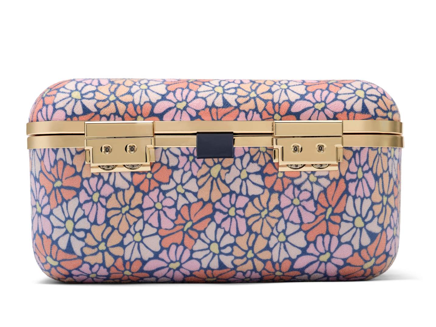 Upholstered in super soft ultra-suede with vegan leather accents. Gold dial combination locks. Use it as a jewelry box, safe or for secure storage of weed products.