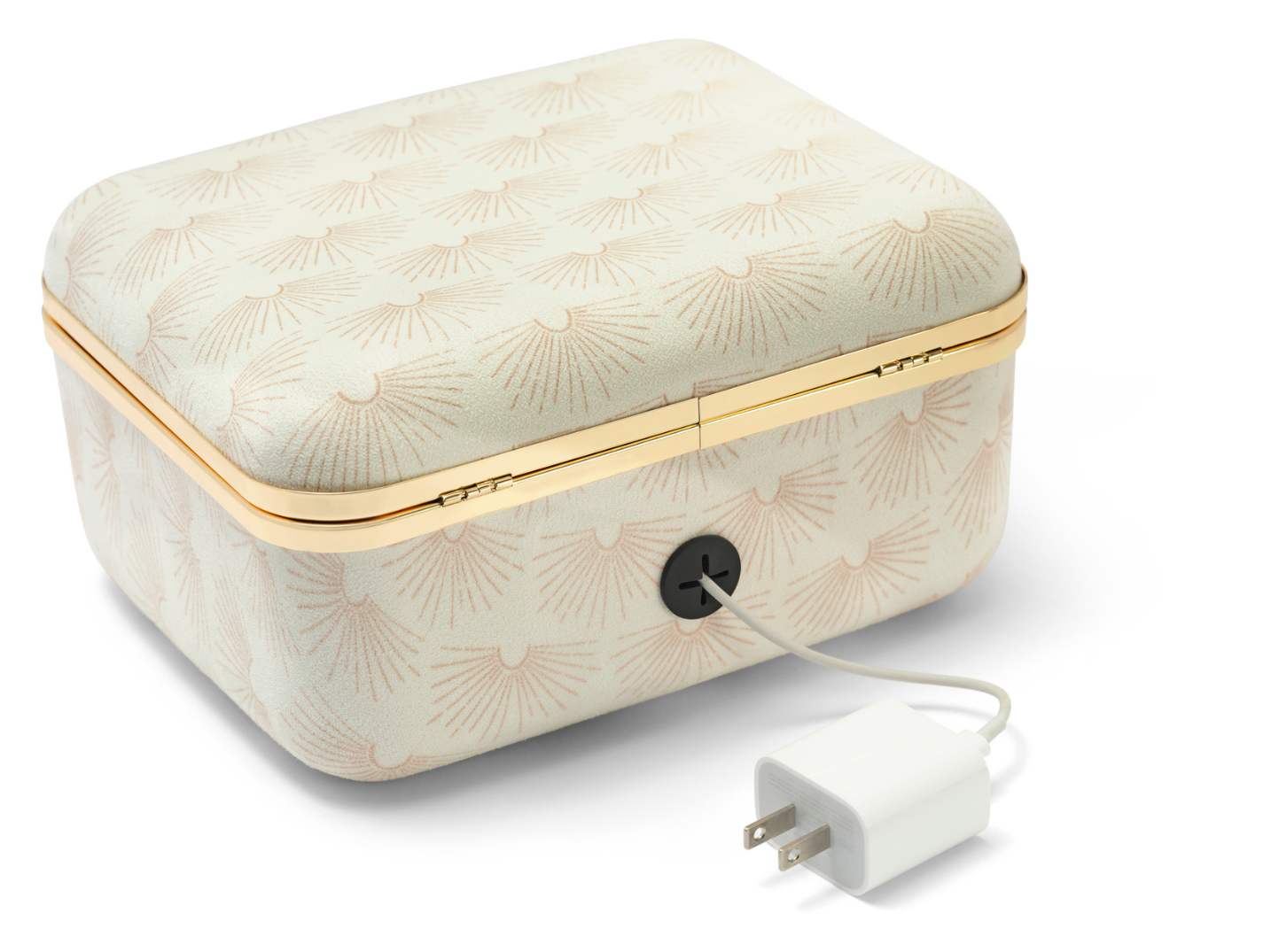 Electronic devices locked inside can be charged through a cord port grommet in the back of the box.