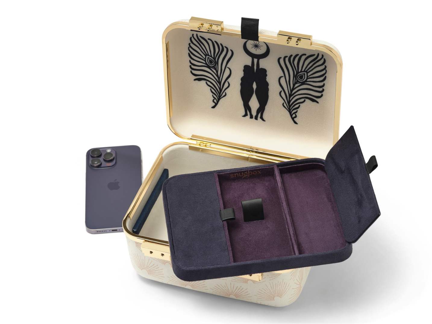 Careful, Gemini energy inside. A removable storage tray keeps contents organized.