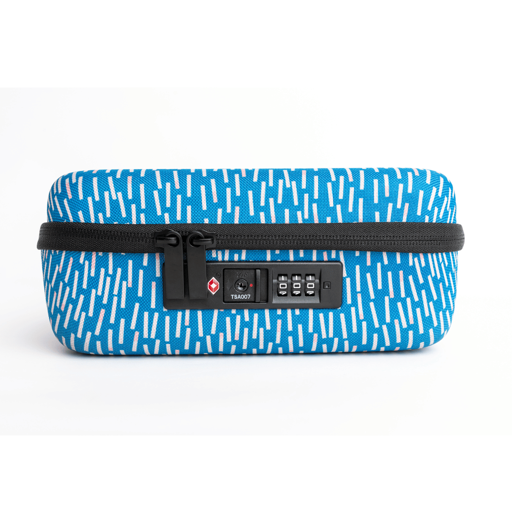 TSA-compliant combination zipper lockbox for safe storage, travel, childproofing, pet-proofing, drug safety, Rx storage. 