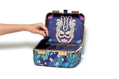 A lockbox for all your animal spirits. Peacock stash box in soft ultra-suede and vegan leather. 