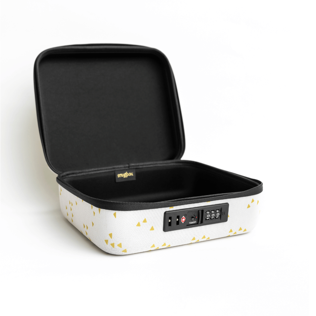 Stash box lock box interior for travel packing security weed smoke privacy. 
